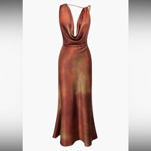 Elegant Gold/Bronze Backless Satin Dress Size Small. NWT. Never Worn.